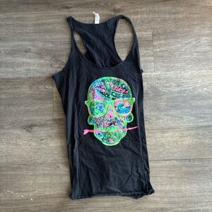 Bella Canvas Black Tank Top with Neon Skull Design